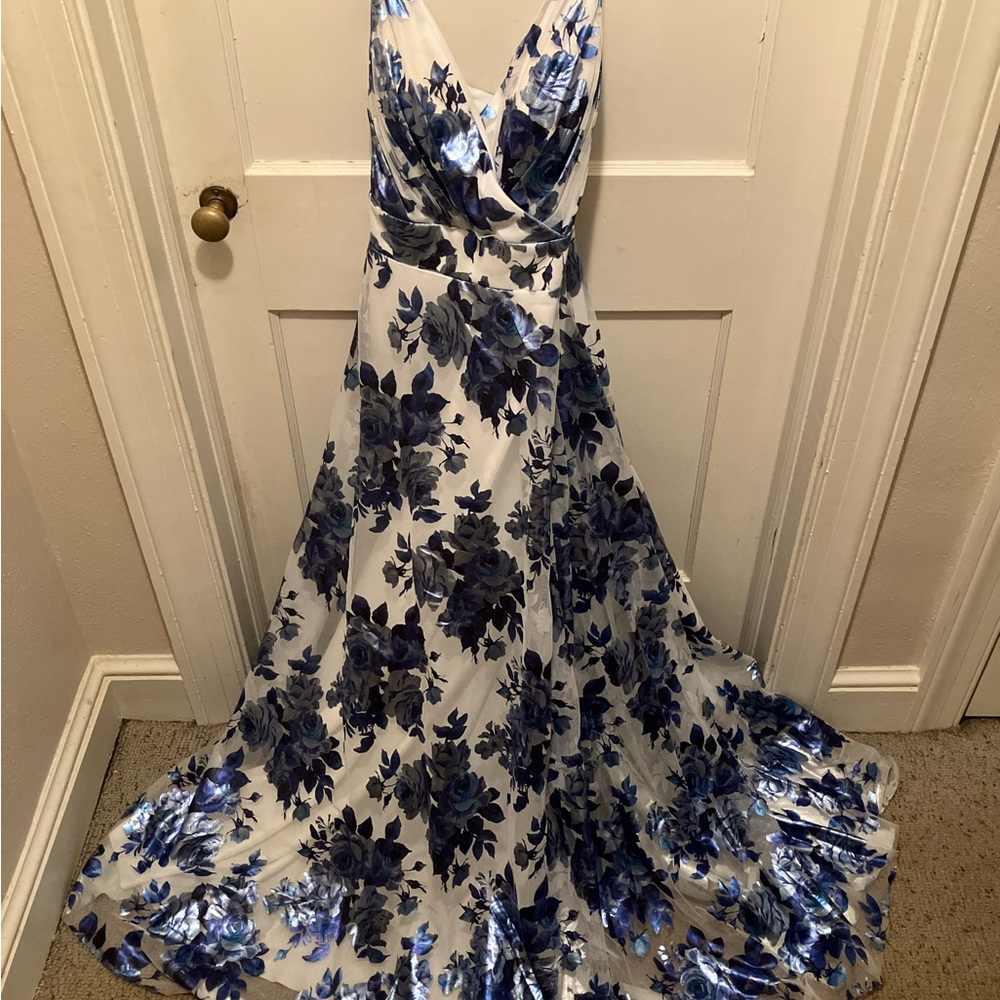 Elegant Blue Floral Women's Dress